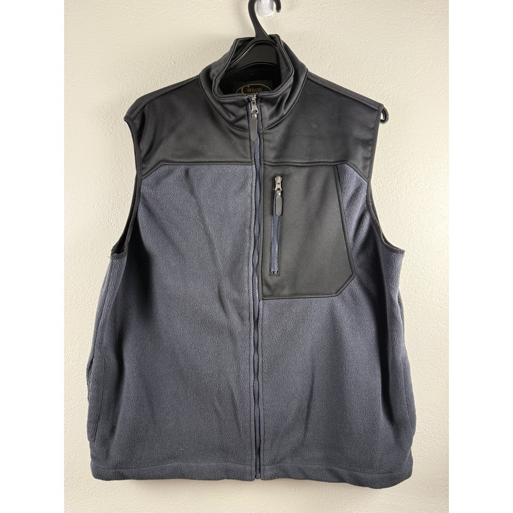 Canyon Creek Vest Mens Large Black Gray Fleece Softshell Full Zip Outdoor Hiking